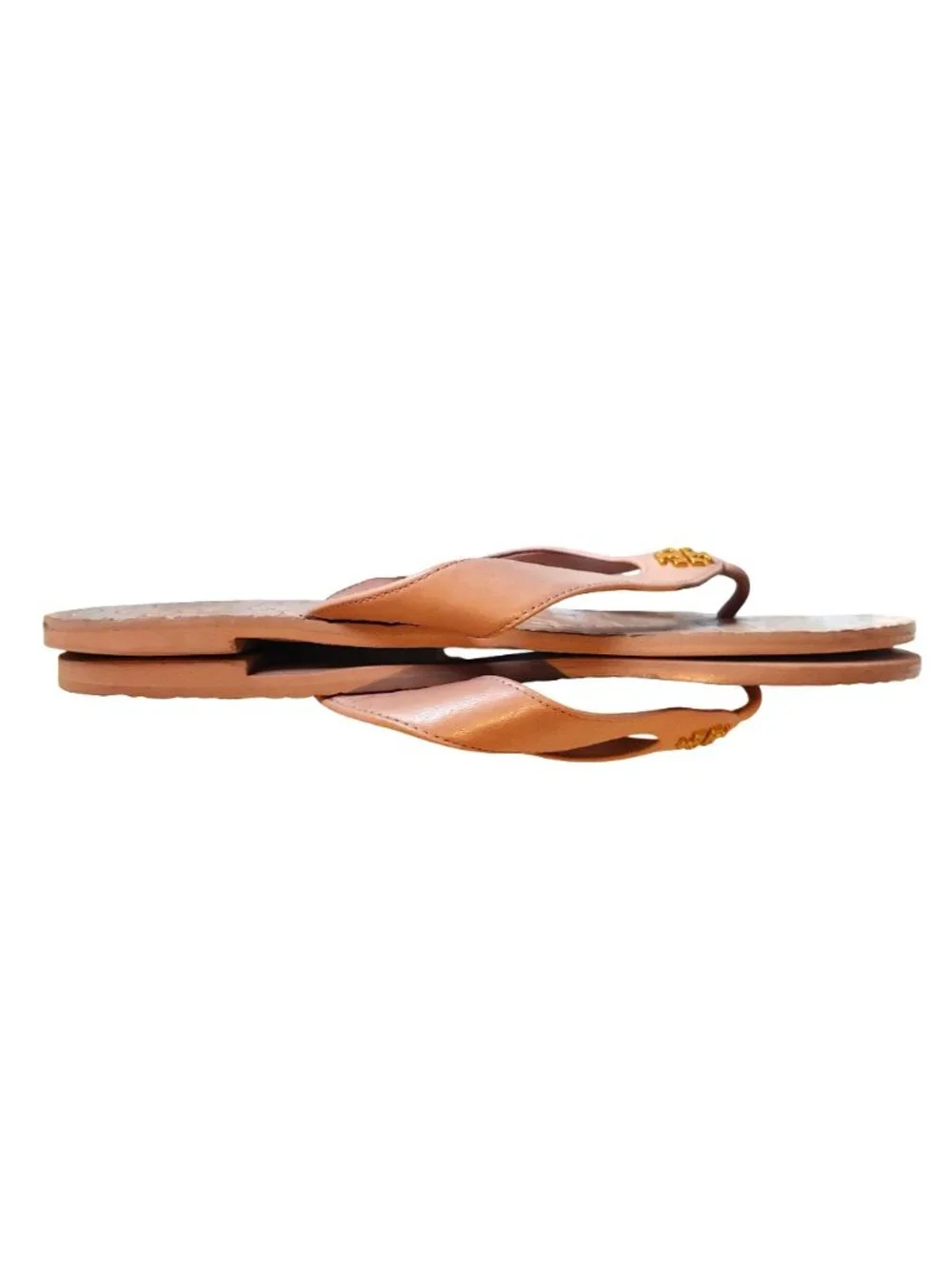 Tory Burch Monroe Flip Flop Sandals Logo Leather Flat Designer Chic 10.5